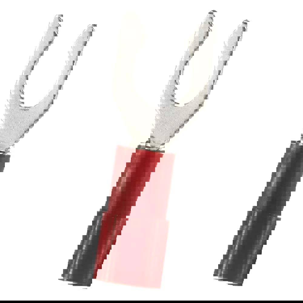 Locking Fork Terminal: Red, Nylon, Partially Insulated, #10 Stud, Crimp