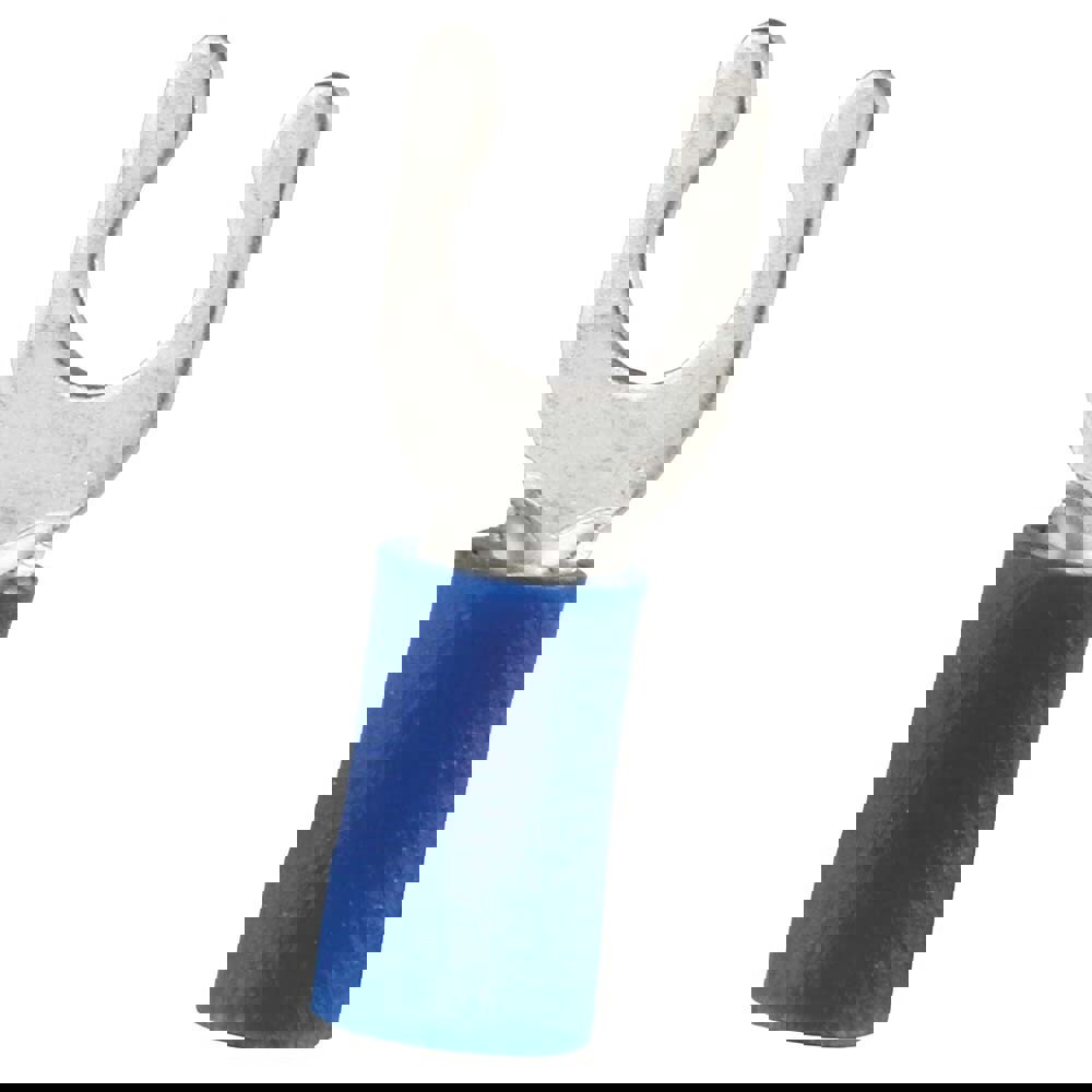 Locking Fork Terminal: Blue, Vinyl, Partially Insulated, #10 Stud, Crimp