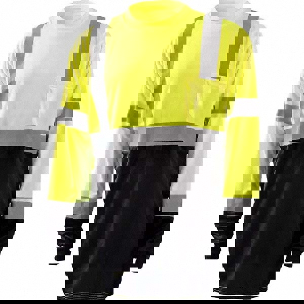 Work Shirt: High-Visibility, Small, Polyester, Black & High-Visibility Yellow, 1 Pocket