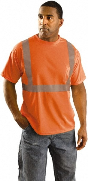 Work Shirt: High-Visibility, Large, Polyester, High-Visibility Orange, 1 Pocket