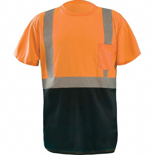 Work Shirt: High-Visibility, 4X-Large, Polyester, Black & High-Visibility Orange, 1 Pocket