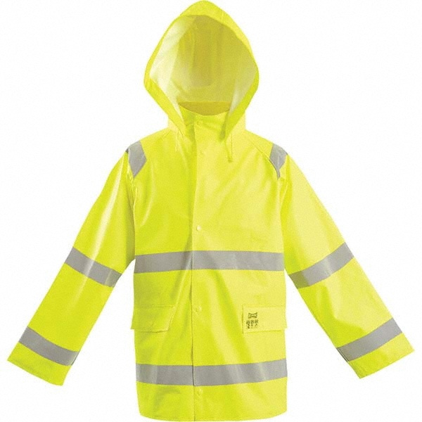 Rain Jacket: Size 5X-Large, ANSI 107-2015 Type R Class 3, High-Visibility Yellow, Polyester