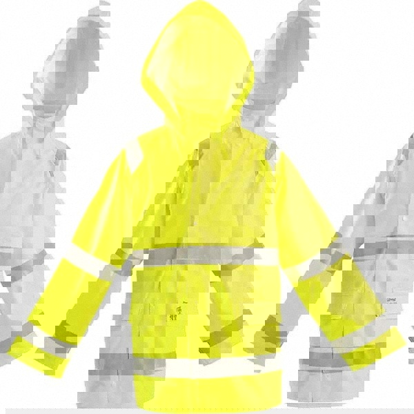 Rain Jacket: Size Medium, ANSI 107-2015 Type R Class 3, High-Visibility Yellow, Polyester