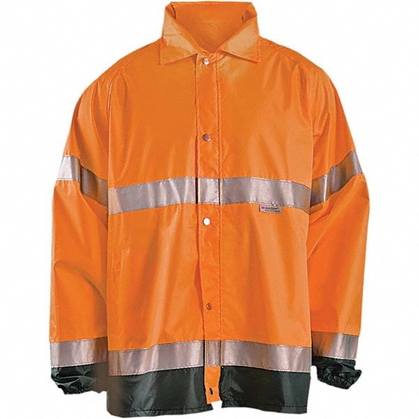 Rain Jacket: Size X-Large, ANSI 107-2015 Type R Class 3, High-Visibility Orange, Polyester