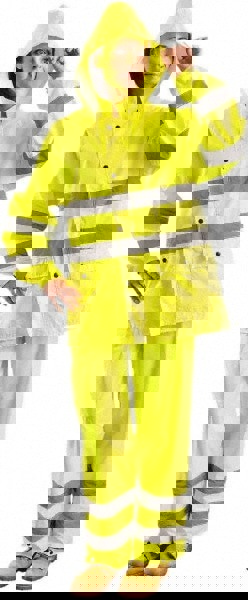 Rain Jacket: Size 2XL, ANSI/ISEA 107-2015, Yellow, Polyester & Polyurethane