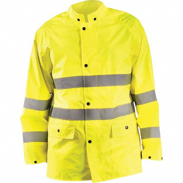 Rain Jacket: Size Small, ANSI 107-2015 Type R Class 3, High-Visibility Yellow, Polyester