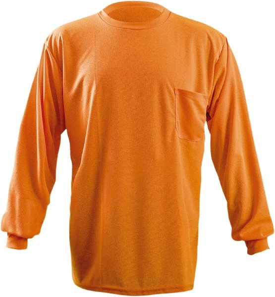 Work Shirt: High-Visibility, Large, Polyester, High-Visibility Orange, 1 Pocket