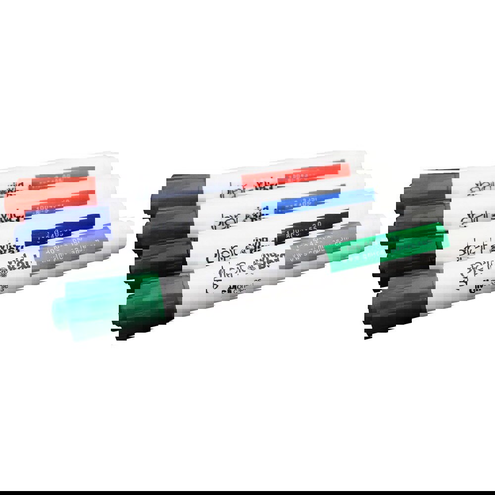 Dry Erase Markers & Accessories; Color: Black; Blue; Red; Green ; Tip Type: Chisel ; Marker Cap: Capped ; Barrel Type: Pen ; Drying Time: 1s ; Includes: (4) Assorted Markers