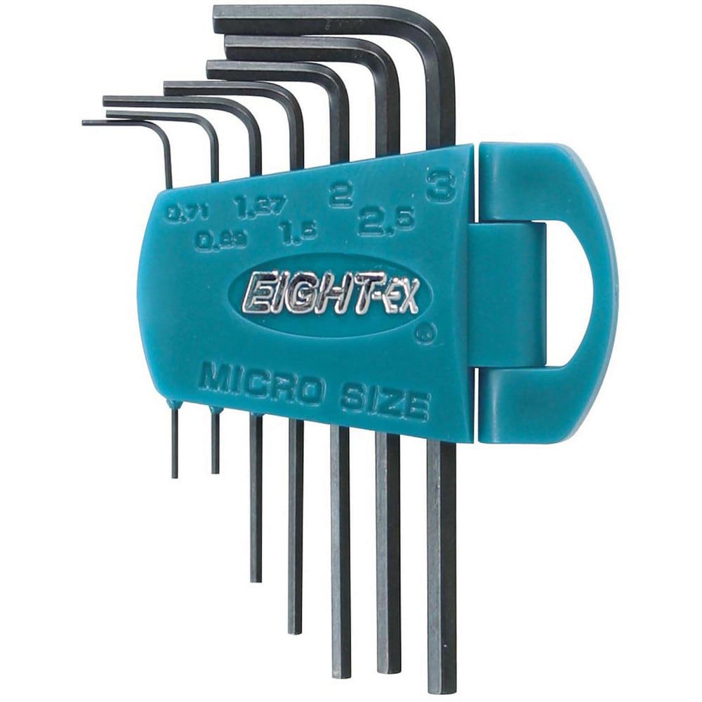 Hex Key Sets; Ball End: No ; Handle Type: L-Handle ; Measurement Type: Metric ; Hex Size: 0.71 mm, 0.89 mm, 1.27 mm, 1.5 mm, 2 mm, 2.5 mm, 3 mm ; Material: Steel ; Overall Length (mm): 69.0000