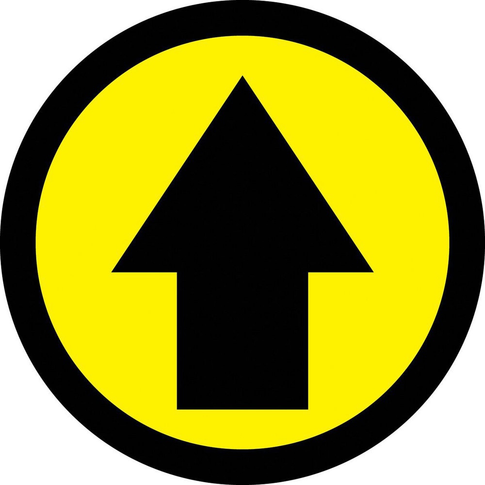 Adhesive Backed Floor Signs; Message Type: Traffic Control ; Message or Graphic: Graphic Only ; Legend: Arrow Graphic ; Material: Vinyl ; Legend Color: Black ; Color: Black; Yellow