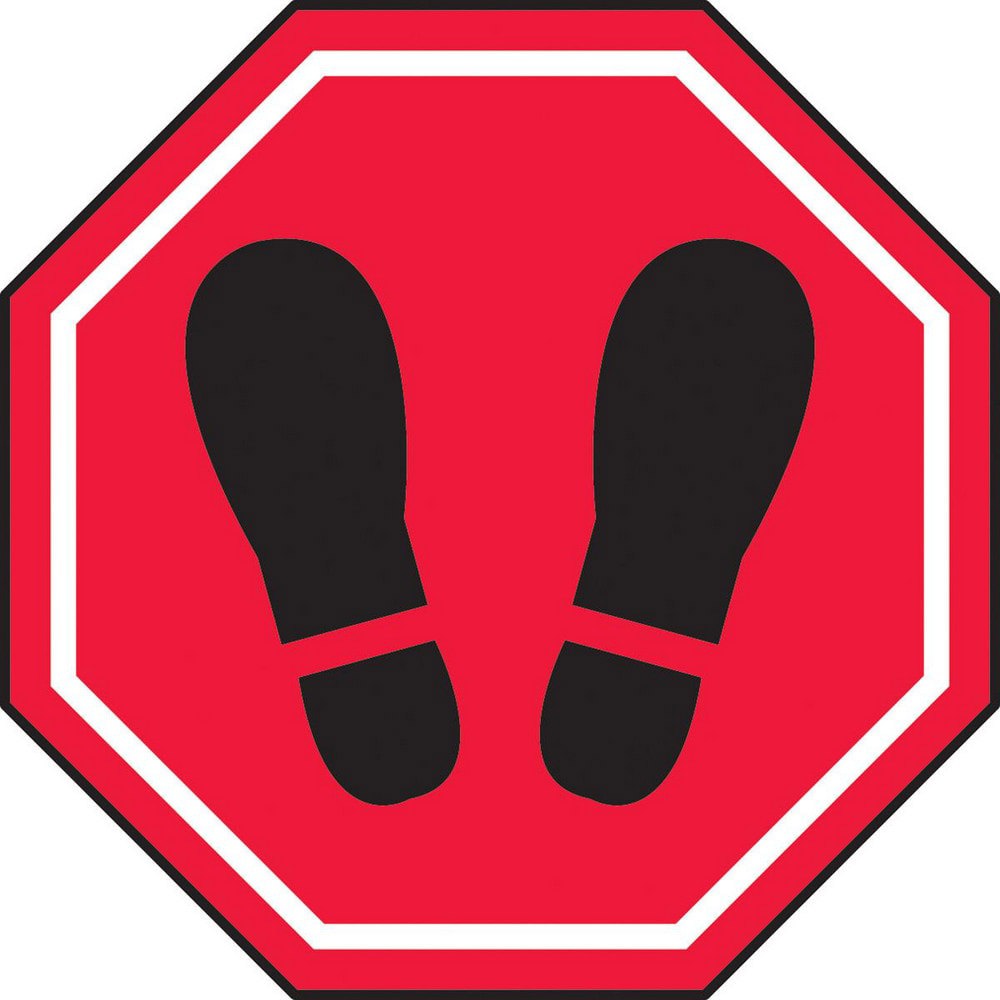 Adhesive Backed Floor Signs; Message Type: Traffic Control ; Message or Graphic: Graphic Only ; Legend: Footprint Graphic ; Material: Vinyl ; Legend Color: Black ; Color: Black; Red; White