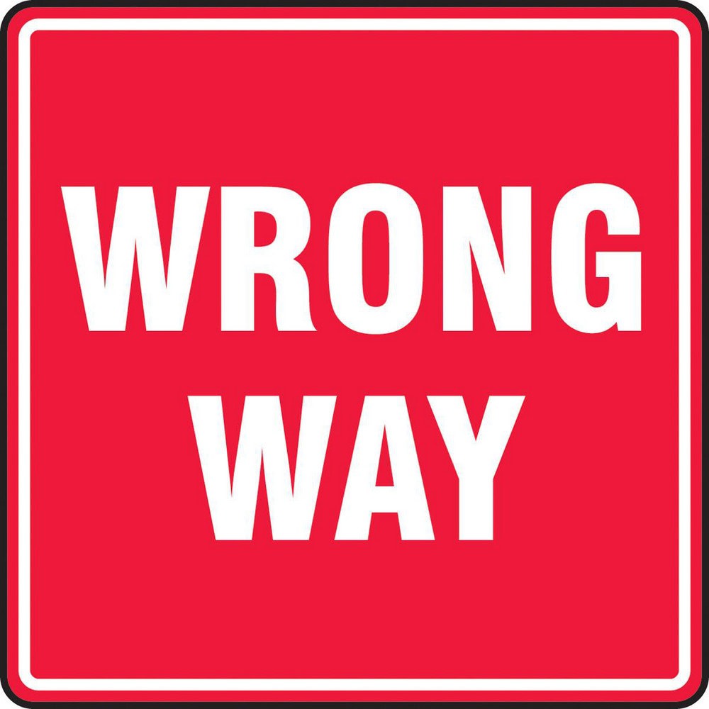 Adhesive Backed Floor Signs; Message Type: Traffic Control ; Message or Graphic: Message Only ; Legend: WRONG WAY ; Material: Vinyl ; Legend Color: White ; Color: Red; White