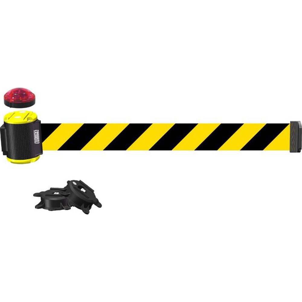 Pedestrian Barrier Mount Belt: Black & Yellow, Wall Mount, Use with Banner Stakes