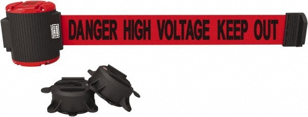 Magnetic Wall Mount Barrier: Black on Red, 30' Long, 2-1/2