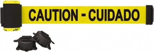 Magnetic Wall Mount Barrier: Black on Yellow, 7' Long, 2-1/2
