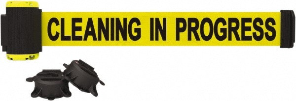 Magnetic Wall Mount Barrier: Black on Yellow, 7' Long, 2-1/2