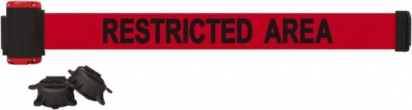 Magnetic Wall Mount Barrier: Black on Red, 7' Long, 2-1/2