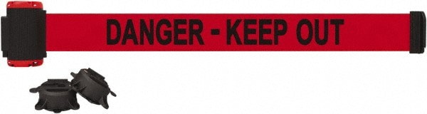 Magnetic Wall Mount Barrier: Black on Red, 7' Long, 2-1/2