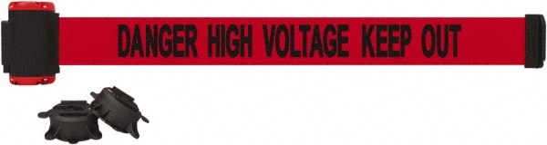 Magnetic Wall Mount Barrier: Black on Red, 7' Long, 2-1/2
