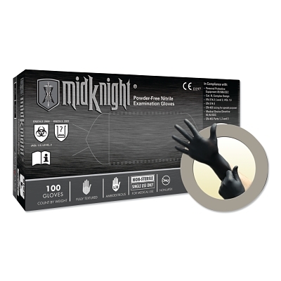 Series Microflex Midknight Disposable Gloves: Size Large, 4.7 mil, Uncoated-Coated Nitrile, Industrial Grade, Unpowdered