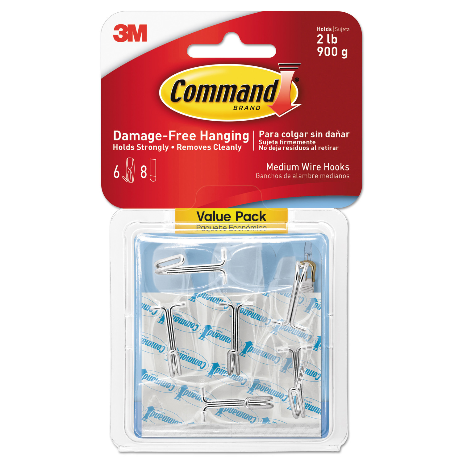 COMMAND CLR MED WIRE HOOK 6PK