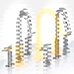 Two Handle Widespread Bathroom Sink Faucet in Brushed Gold