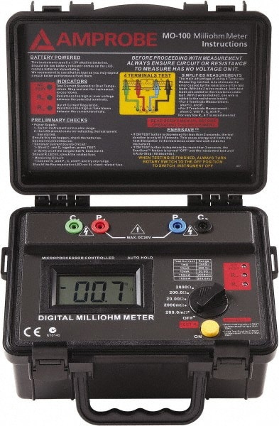 Digital LCD Display, 2,000 Megohm Electrical Insulation Resistance Tester & Megohmmeter