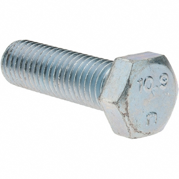 Hex Head Cap Screw: M12 x 1.75 x 40 mm, Grade 10.9 Steel, Zinc-Plated