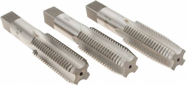 Tap Set: 1-8 UNC, 4 Flute, High Speed Steel, Bright Finish