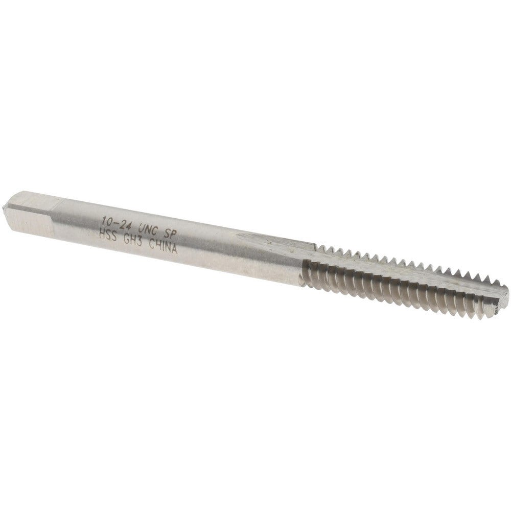 Spiral Point Tap: #10-24 UNC, 2 Flutes, Bottoming, 2B/3B Class of Fit, High Speed Steel, Bright Finish