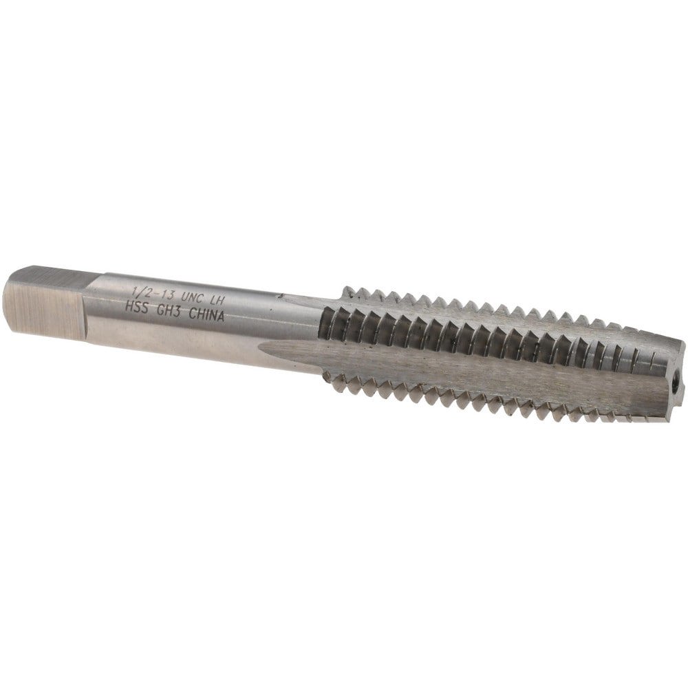 Straight Flute Tap: 1/2-13 UNC, 4 Flutes, Taper, 3B Class of Fit, High Speed Steel, Bright/Uncoated