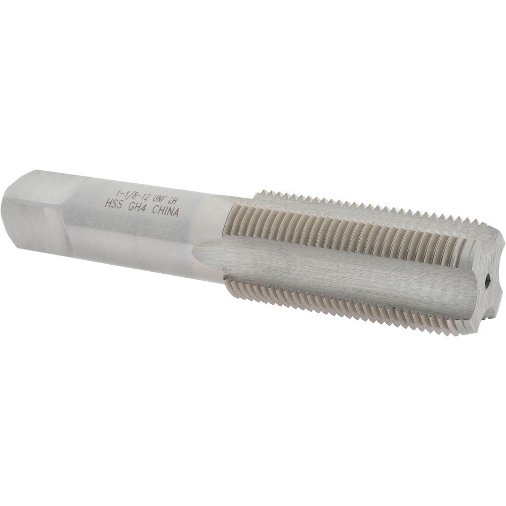 Straight Flute Tap: 1-1/8-12 UNF, 4 Flutes, Bottoming, 3B Class of Fit, High Speed Steel, Bright/Uncoated