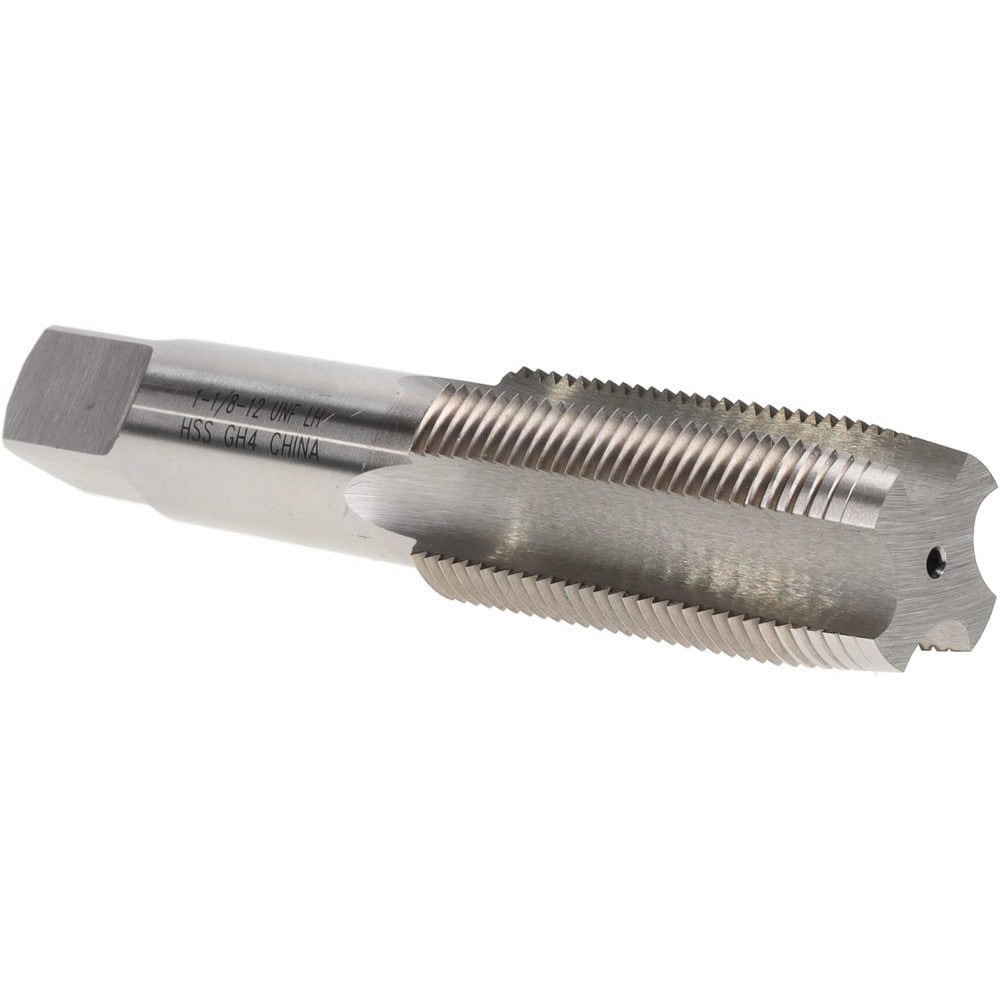 Straight Flute Tap: 1-1/8-12 UNF, 4 Flutes, Taper, 3B Class of Fit, High Speed Steel, Bright/Uncoated