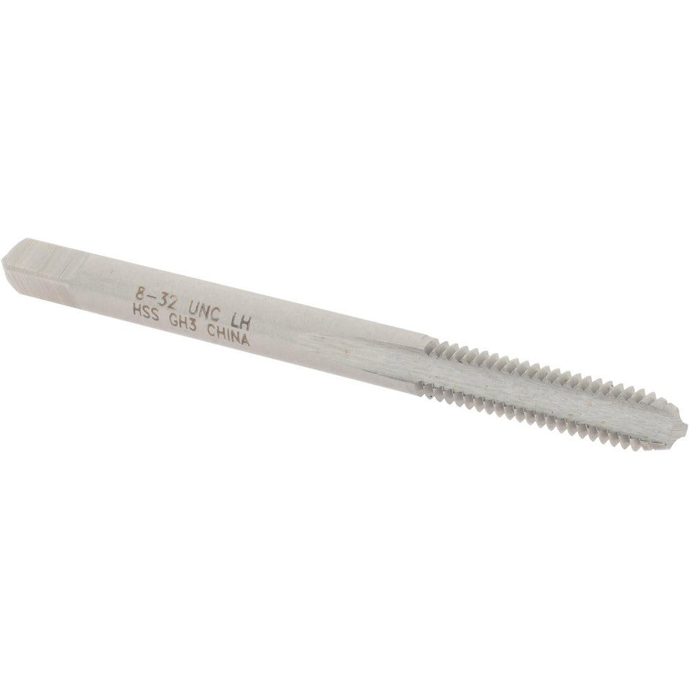 Straight Flute Tap: #8-32 UNC, 4 Flutes, Bottoming, 2B Class of Fit, High Speed Steel, Bright/Uncoated