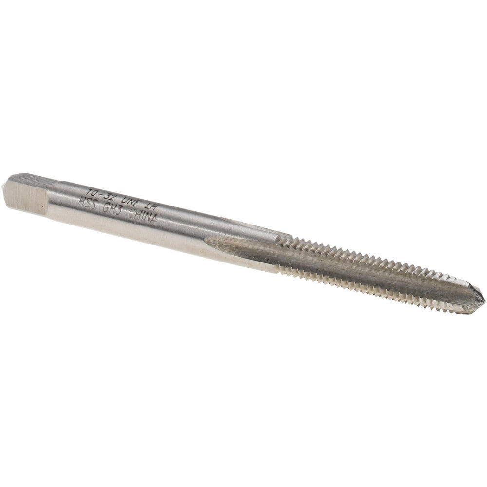 Straight Flute Tap: #10-32 UNF, 4 Flutes, Taper, 2B Class of Fit, High Speed Steel, Bright/Uncoated