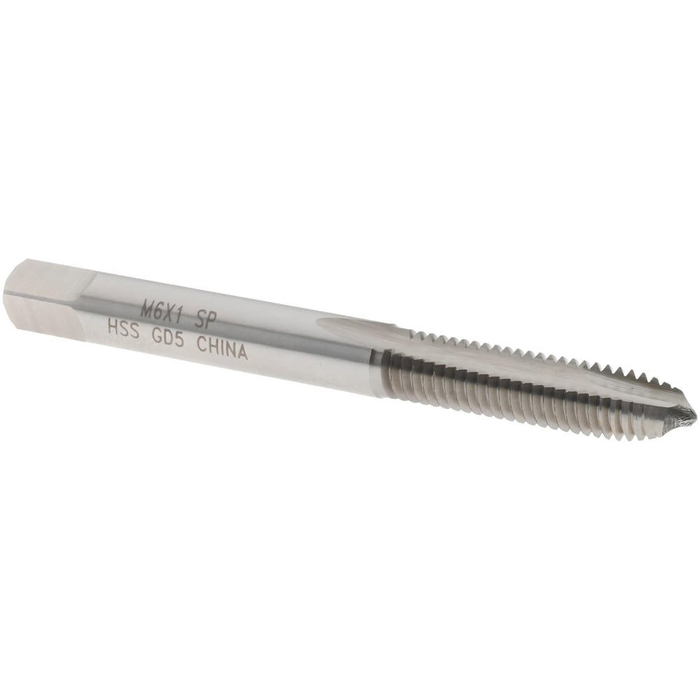 Spiral Point Tap: M6x1.00 Metric Coarse, 2 Flutes, Plug, 6H Class of Fit, High Speed Steel, Bright Finish