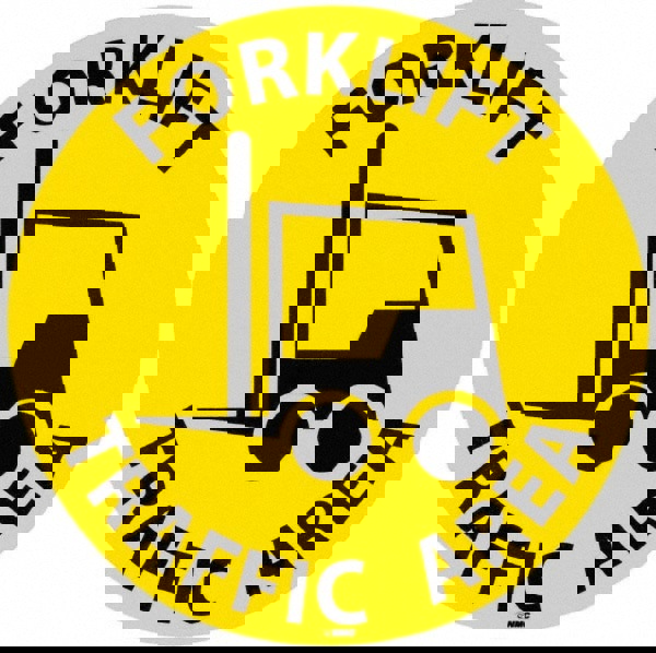 Accident Prevention Adhesive Backed Floor Sign: Round, Vinyl, ''FORKLIFT TRAFFIC AREA''