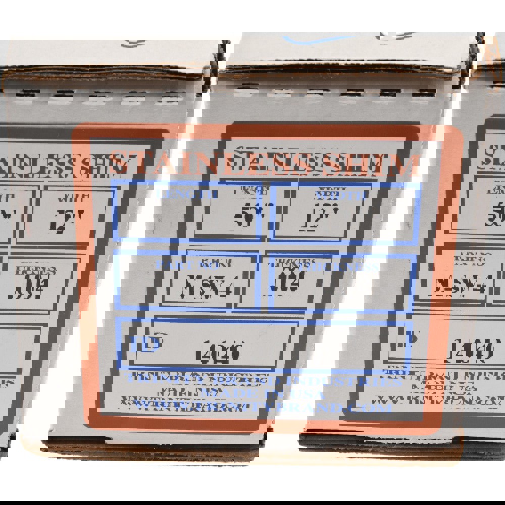 Shim Stock: 0.004'' Thick, 50'' Long, 12