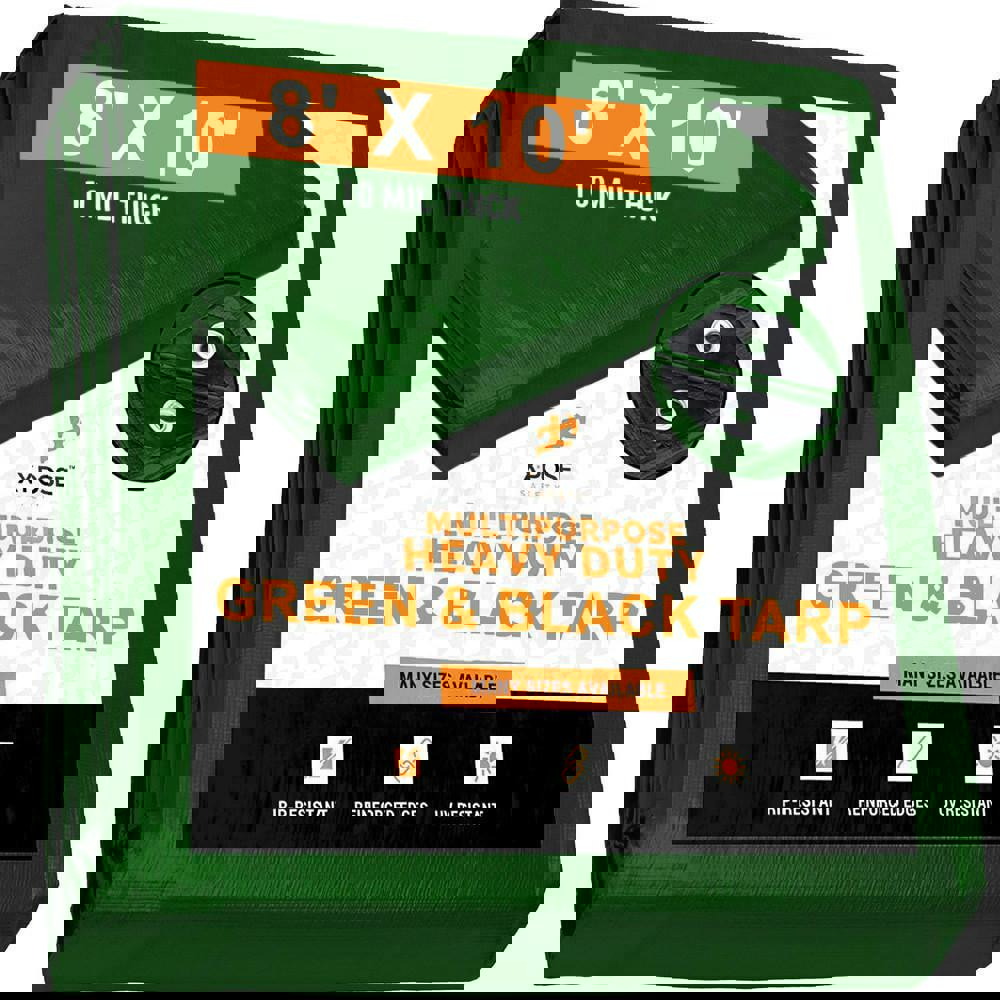 Tarp/Dust Cover: Black & Green, Rectangle, Polyethylene, 10' Long x 8' Wide, 10 mil