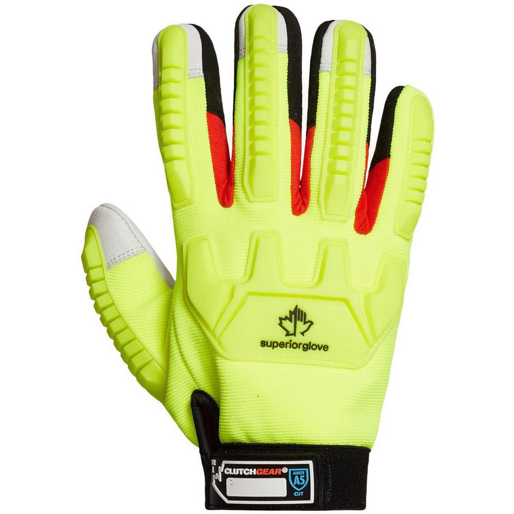 Cut & Puncture Resistant Gloves; Style: Mechanic's ; Coating Material: Leather ; Coating Coverage: Palm & Fingers ; Glove Type: Cut, Puncture & Abrasion-Resistant ; ANSI/ISEA Cut Resistance Level: A5 ; Primary Material: Engineered Yarn; Leather