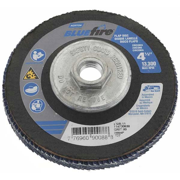 Flap Disc: 5/8-11 Hole, 80 Grit, Zirconia Alumina, Type 27