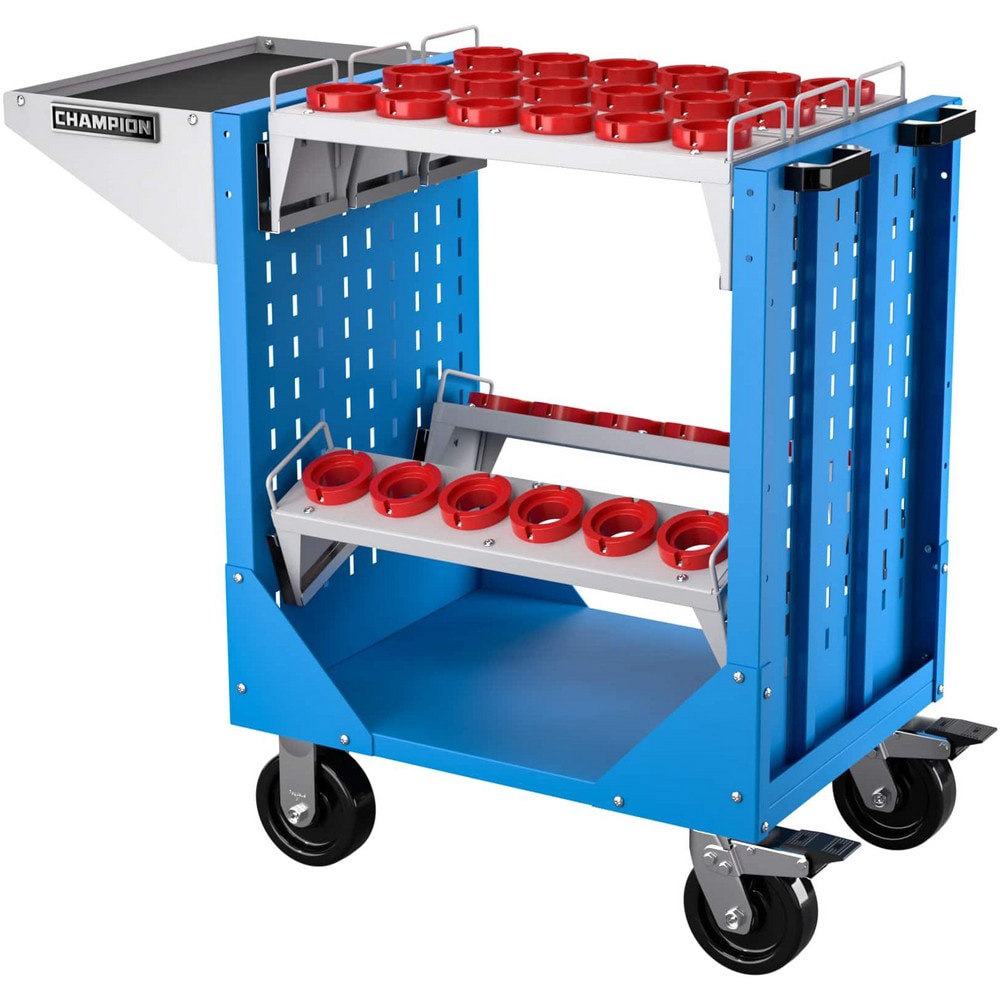 CNC Storage Carts; Style: HSK ; Taper Size: HSK63 ; Tool Type: HSK ; Caster Type: Swivel; Fixed ; Color: Bright Blue ; Tool Capacity: 3600