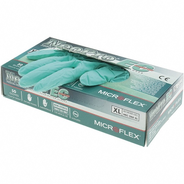 Series Microflex Neopro Disposable Gloves: Size X-Large, 6.3 mil, Uncoated-Coated Neoprene, Medical Grade, Unpowdered