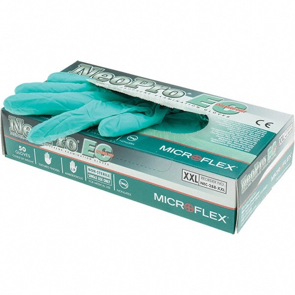 Series Microflex Neopro Disposable Gloves: Size 2X-Large, 6.3 mil, Uncoated-Coated Neoprene, Medical Grade, Unpowdered