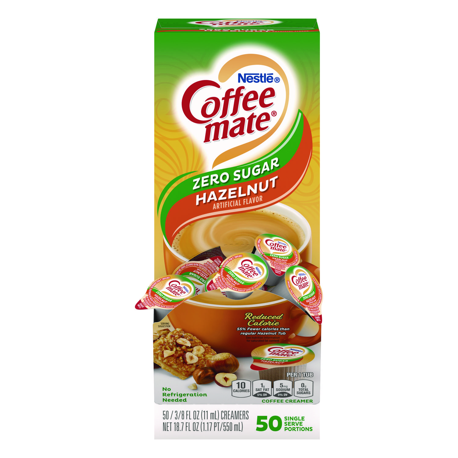 Coffee, Tea & Accessories; Creamer Type: Liquid ; Container Size: 0.38oz ; Container Type: Mini Cups ; Flavor: Hazelnut ; UNSPSC Code: 0050201714