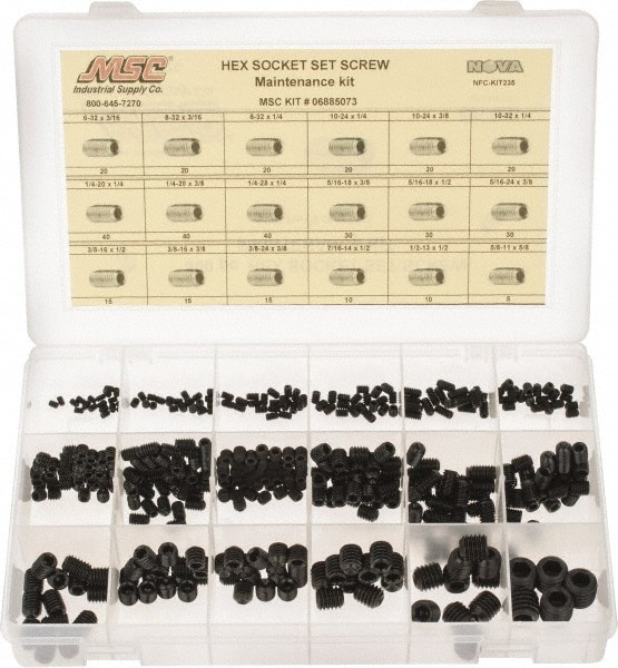 400 Piece, #6-32 to 5/8-11, Steel Set Screw Assortment