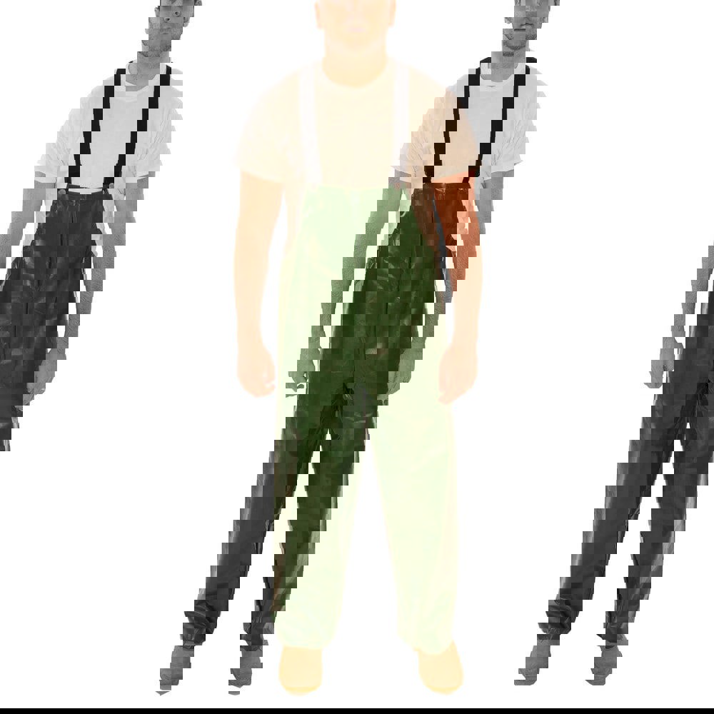 Rain Bib Overalls: Size 2X-Large, Green, Nylon