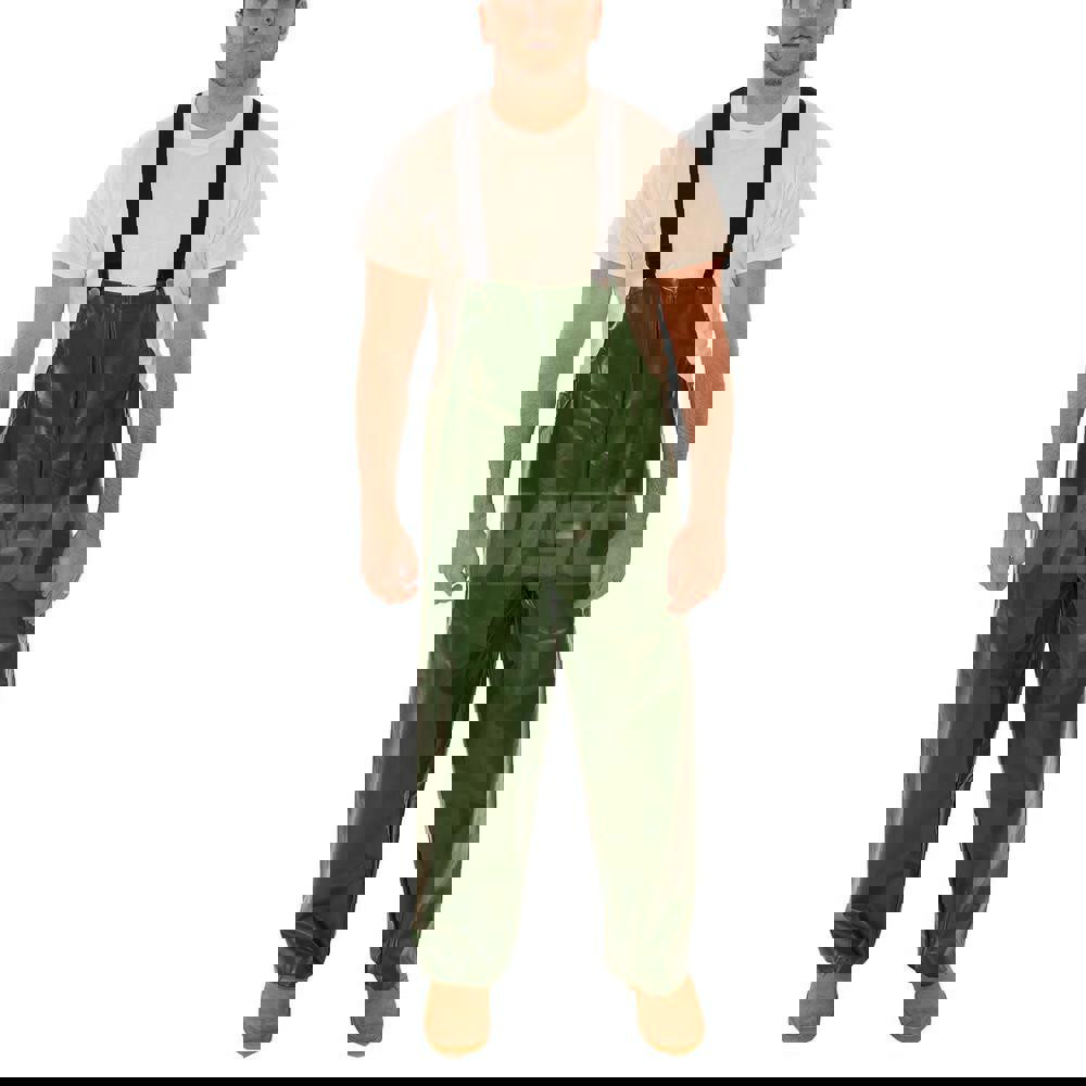 Non-Disposable Rain & Chemical-Resistant Bib Overalls: Waterproof, Chemical Resistant & Mildew Resistant, Green, Polyurethane On 210D Nylon