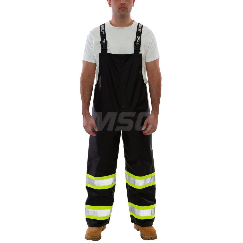 Non-Disposable Rain & Chemical-Resistant Bib Overalls: Waterproof, Fluorescent YellowGreen & Black, Polyurethane On 300D Polyester