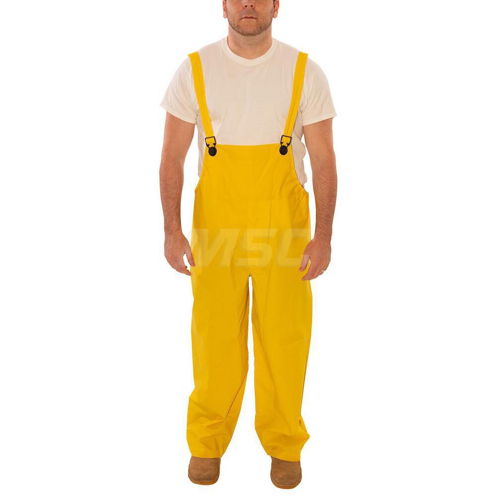 Non-Disposable Rain & Chemical-Resistant Bib Overalls: Waterproof, Yellow, Polyvinylchloride on Polyester Fabric